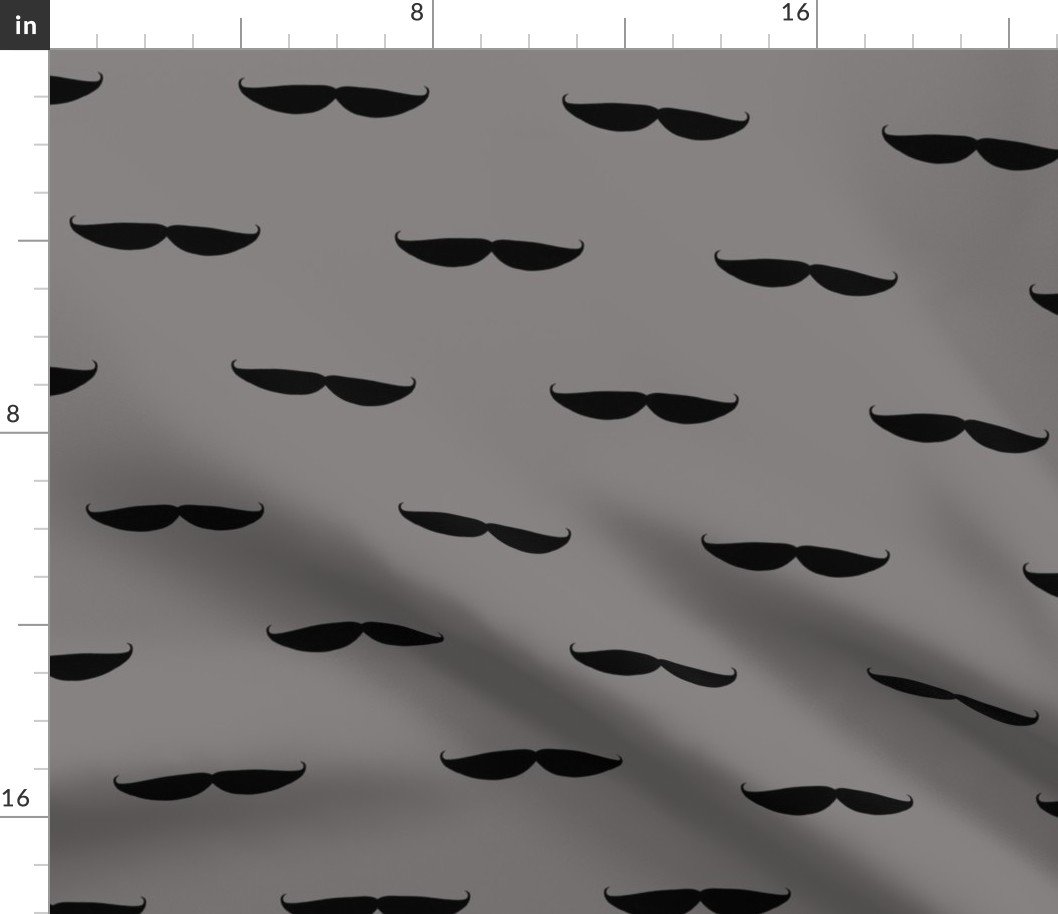 Taches in Grey Mustache Repeat Pattern Black on Charcoal Grey Fabric Taches in Grey Mustache Repeat Pattern Black on Charcoal Grey Fabric