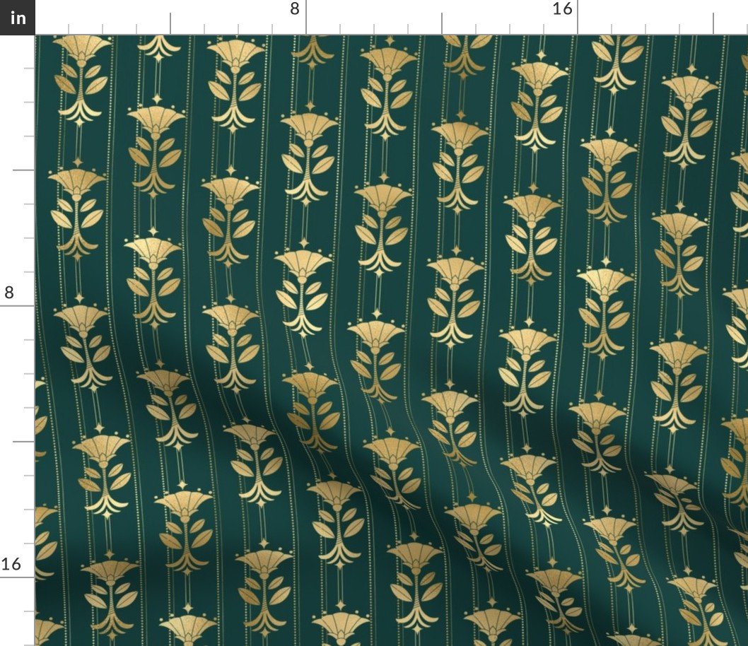 Teal and Faux Gold Foil Mini Vintage Art Deco Damask Pattern Fabric Teal and Faux Gold Foil Mini Vintage Art Deco Damask Pattern Fabric