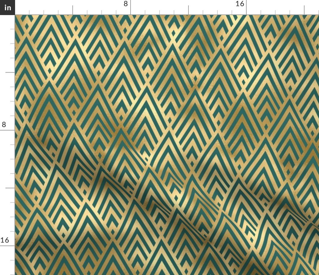 Teal and Faux Gold Foil Vintage Art Deco Chevron Pattern Fabric Teal and Faux Gold Foil Vintage Art Deco Chevron Pattern Fabric