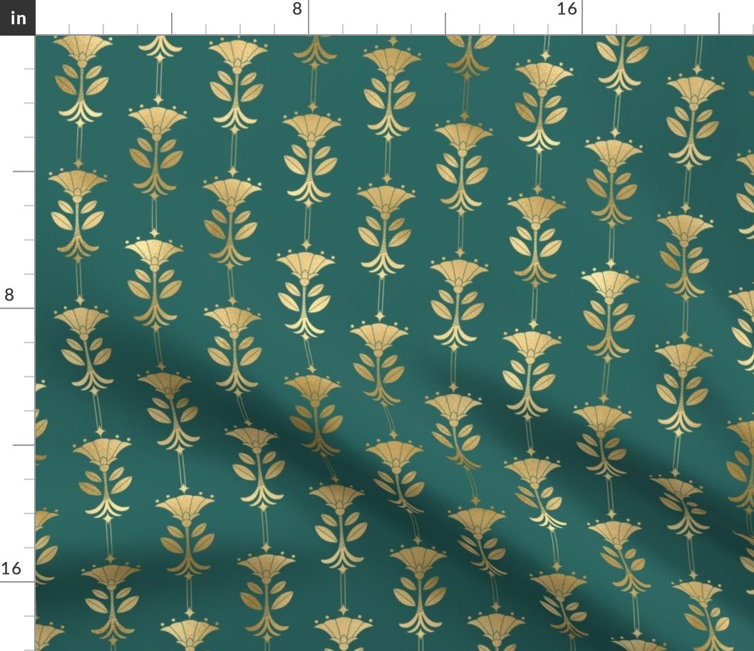 Teal and Faux Gold Foil Vintage Art Deco Damask Pattern Fabric Teal and Faux Gold Foil Vintage Art Deco Damask Pattern Fabric