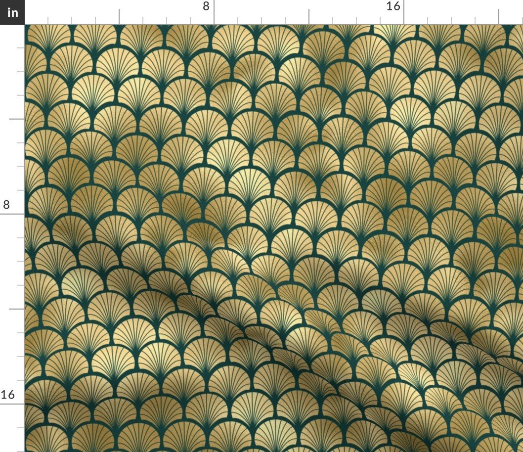 Teal and Faux Gold Foil Vintage Art Deco Fan Palms Pattern Fabric Teal and Faux Gold Foil Vintage Art Deco Fan Palms Pattern Fabric