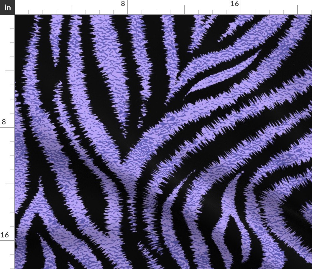 Textured Animal Striped Tiger Fur in Bold Purple Lilac and Black Swirling Zebra Stripes Fabric