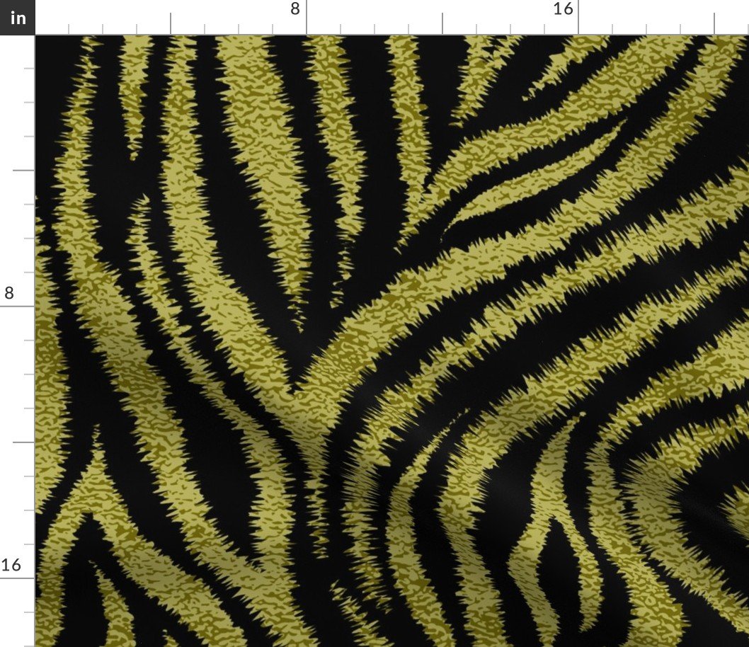 Textured Animal Striped Tiger Fur in Bold  Sage Green and Black Swirling Zebra Stripes Fabric