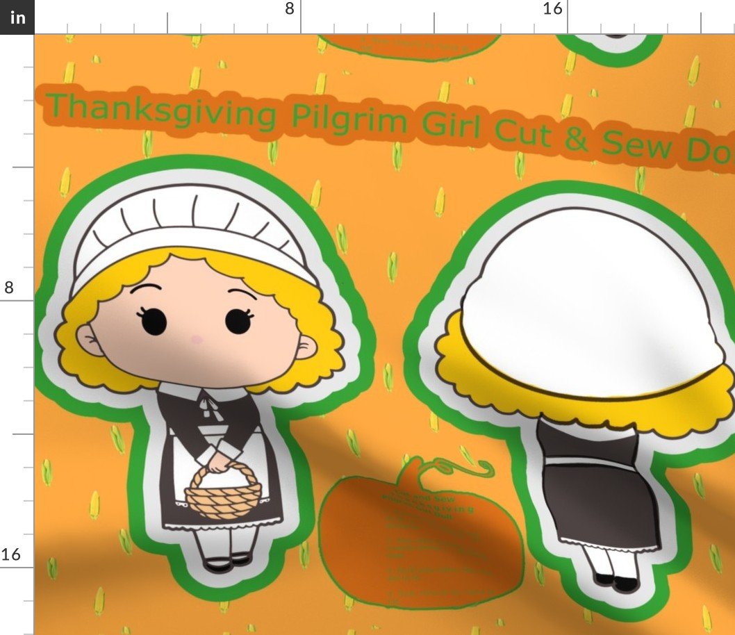 Thanksgiving Pilgrim Girl Cut and Sew Doll Holiday Project Fabric Thanksgiving Pilgrim Girl Cut and Sew Doll Holiday Project Fabric