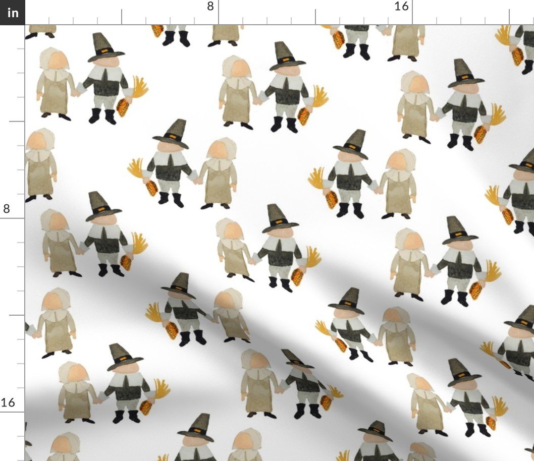 Thanksgiving Pilgrim Puritan Toddler Couple in Hand-painted Watercolors Fabric Thanksgiving Pilgrim Puritan Toddler Couple in Hand-painted Watercolors Fabric