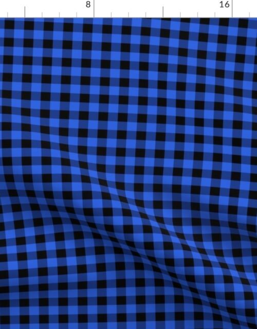 Tiny 1/2 inch Black and Royal Blue Cowboy Buffalo Check Gingham Fabric