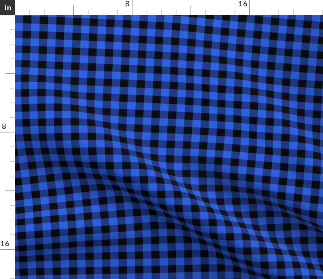 Tiny 1/2 inch Black and Royal Blue Cowboy Buffalo Check Gingham Fabric