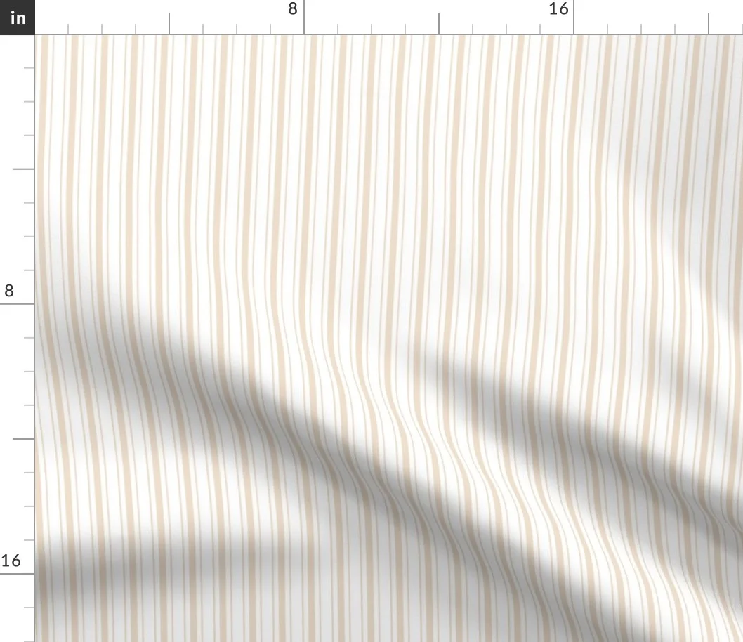Traditional Micro Natural Vintage Ticking Upholstery Stripes on White Fabric Traditional Micro Natural Vintage Ticking Upholstery Stripes on White Fabric