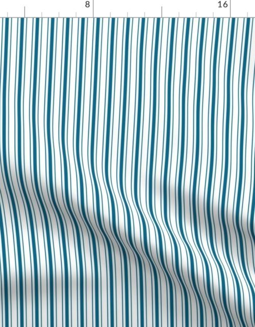 Traditional Micro Peacock Blue Vintage Ticking Upholstery Stripes Fabric