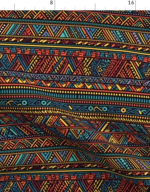 Tribal Mudcloth Boho Ethnic Print in Aqua, Teal, Gold and Orange Fabric