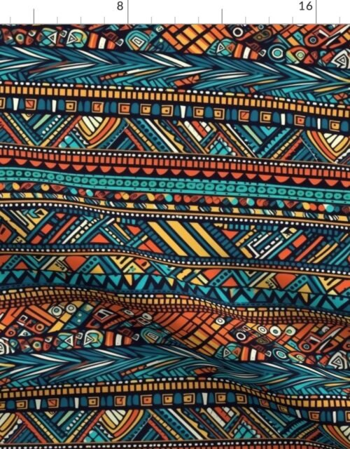 Tribal Mudcloth Boho Ethnic Print in Aqua, Teal, Gold and Orange Fabric