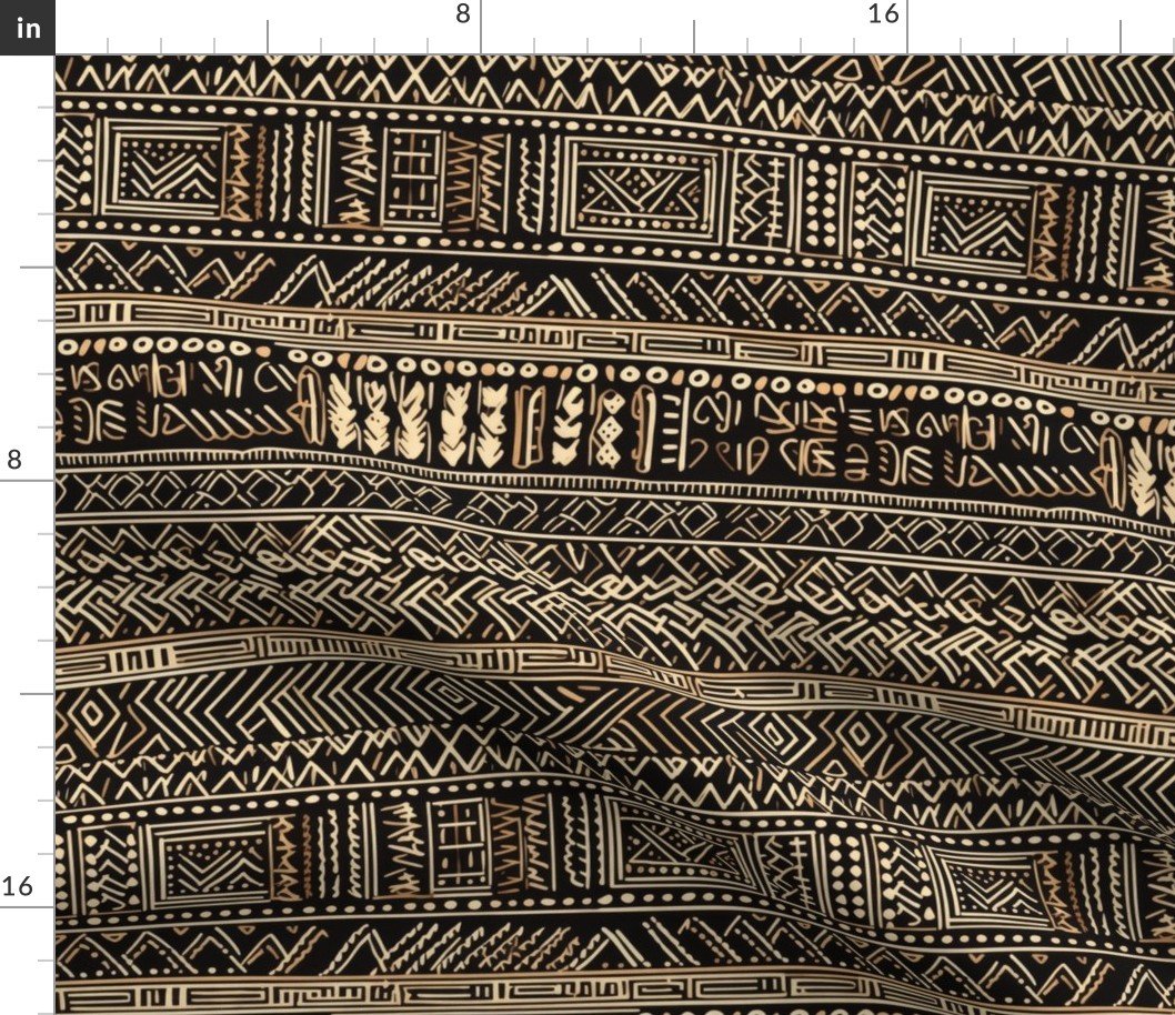 Tribal Mudcloth Boho Ethnic Print in Black and Cream Fabric Tribal Mudcloth Boho Ethnic Print in Black and Cream Fabric