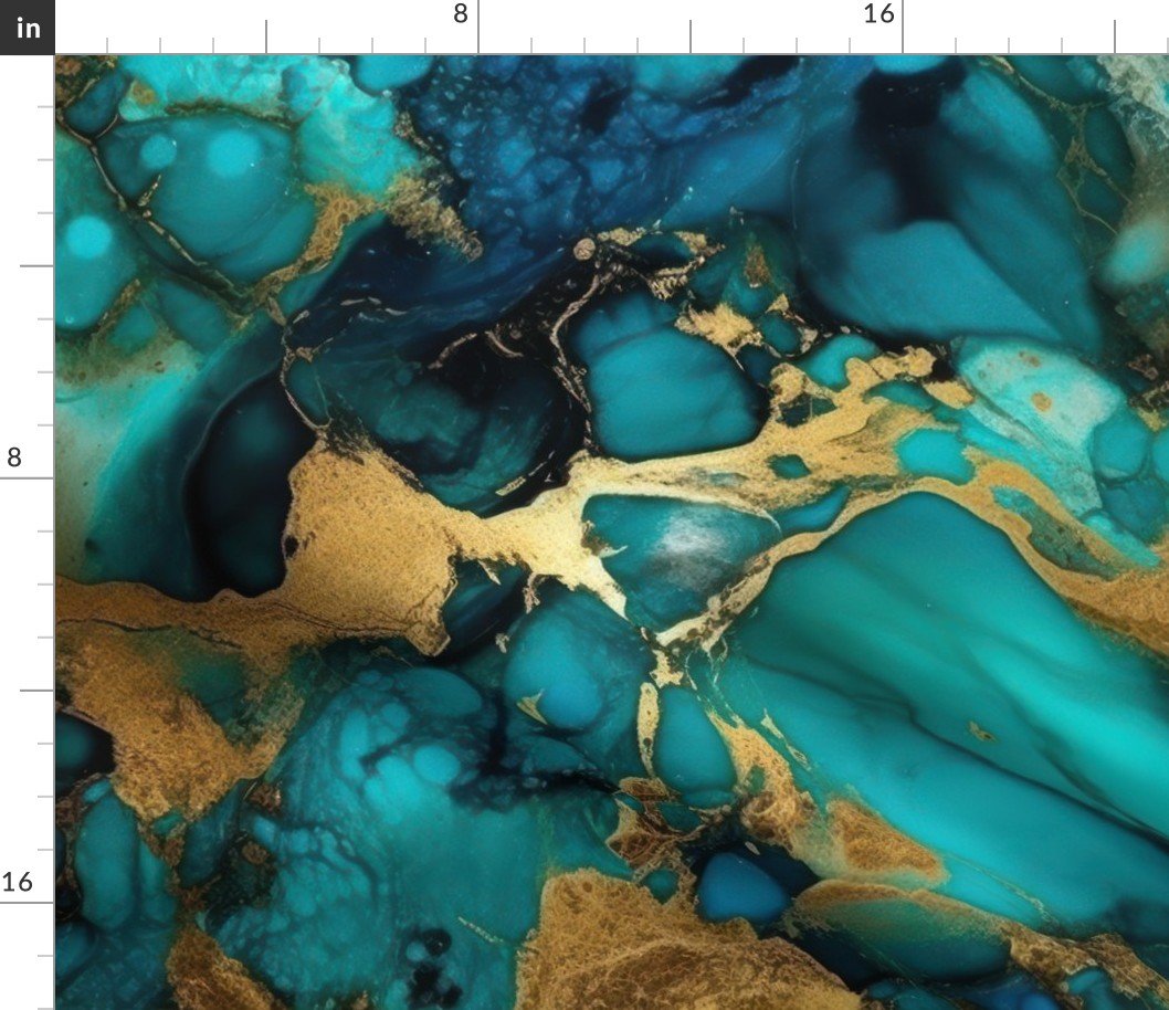 Turquoise and Gold Alcohol Ink 1 Fabric Turquoise and Gold Alcohol Ink 1 Fabric