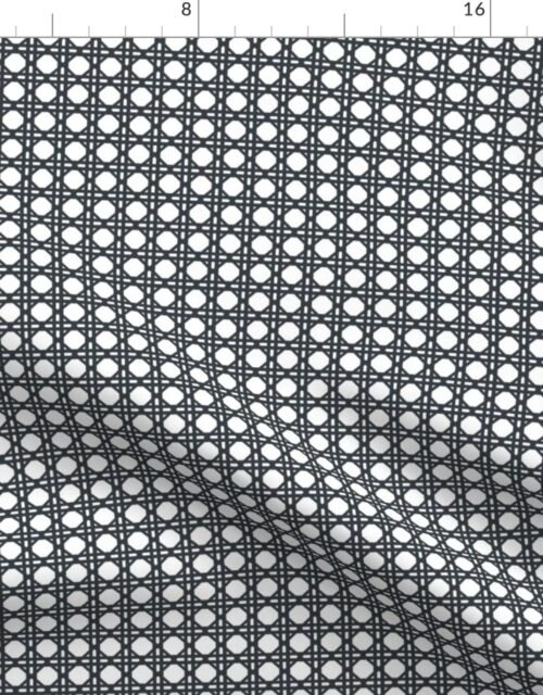 Twilight Blue on White Rattan Caning Pattern Fabric