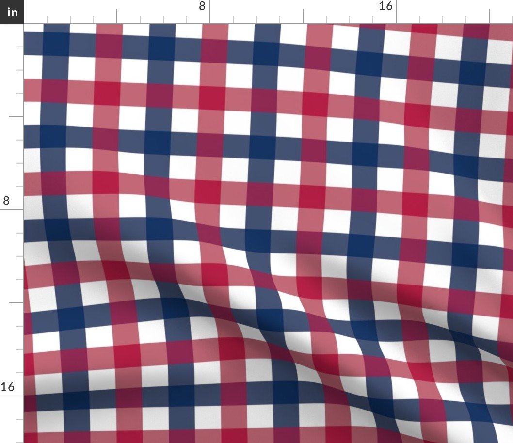 USA Red, White and Blue Large 1 Inch Gingham Check Fabric USA Red, White and Blue Large 1 Inch Gingham Check Fabric
