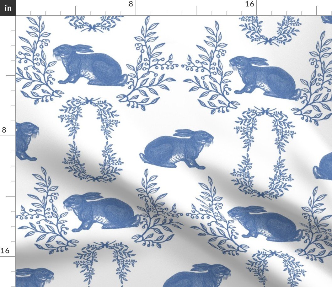 Vintage Blue Rabbit with Garlands Fabric