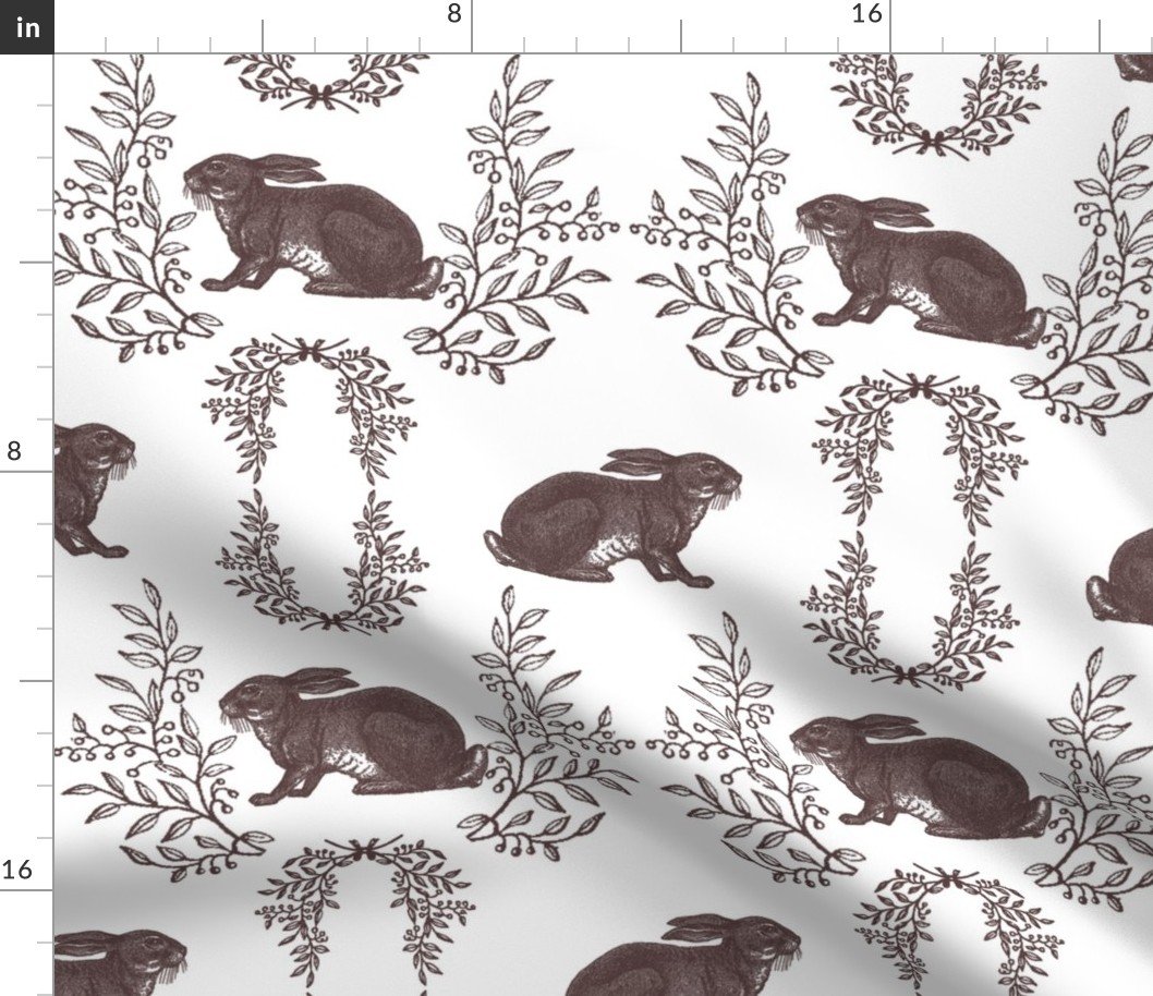 Vintage Brown Rabbit with Garlands Fabric