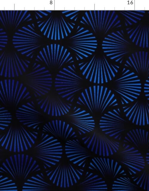 Vintage Faux Foil Palm Fans in Classic Blue and Black Art Deco Neo Classical Pattern Fabric