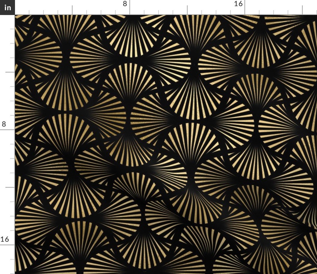Vintage Foil Palm Fans in Black and Gold Art Deco Neo Classical Pattern Fabric Vintage Foil Palm Fans in Black and Gold Art Deco Neo Classical Pattern Fabric