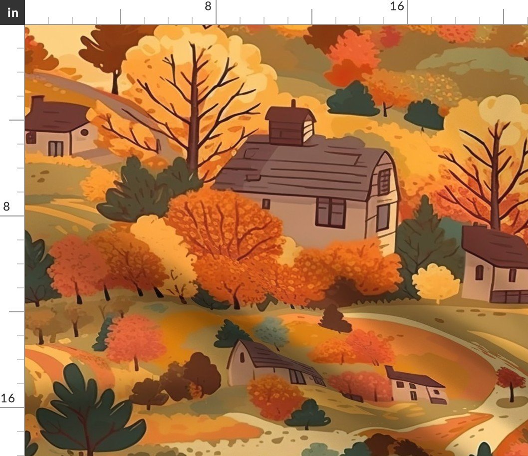 Vintage New England Country Autumn Fabric
