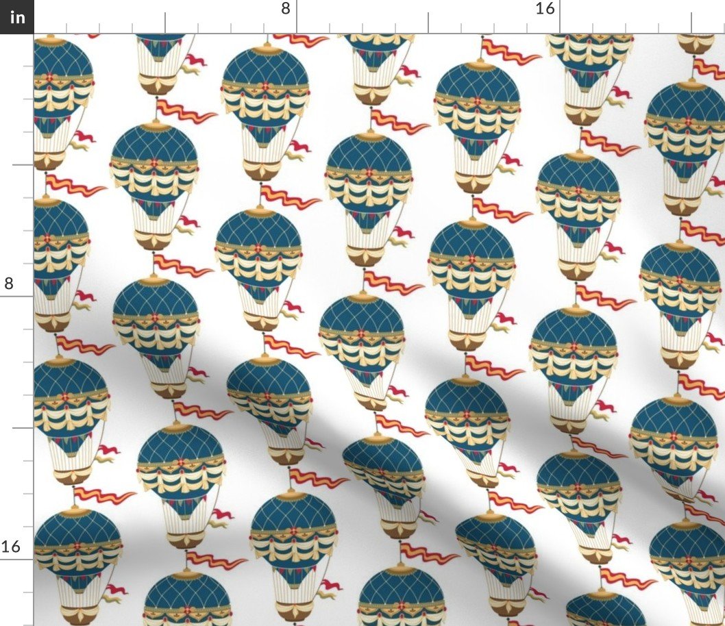 Vintage Ornamental Blue Festooned Hot Air Helium Balloons Fabric Vintage Ornamental Blue Festooned Hot Air Helium Balloons Fabric