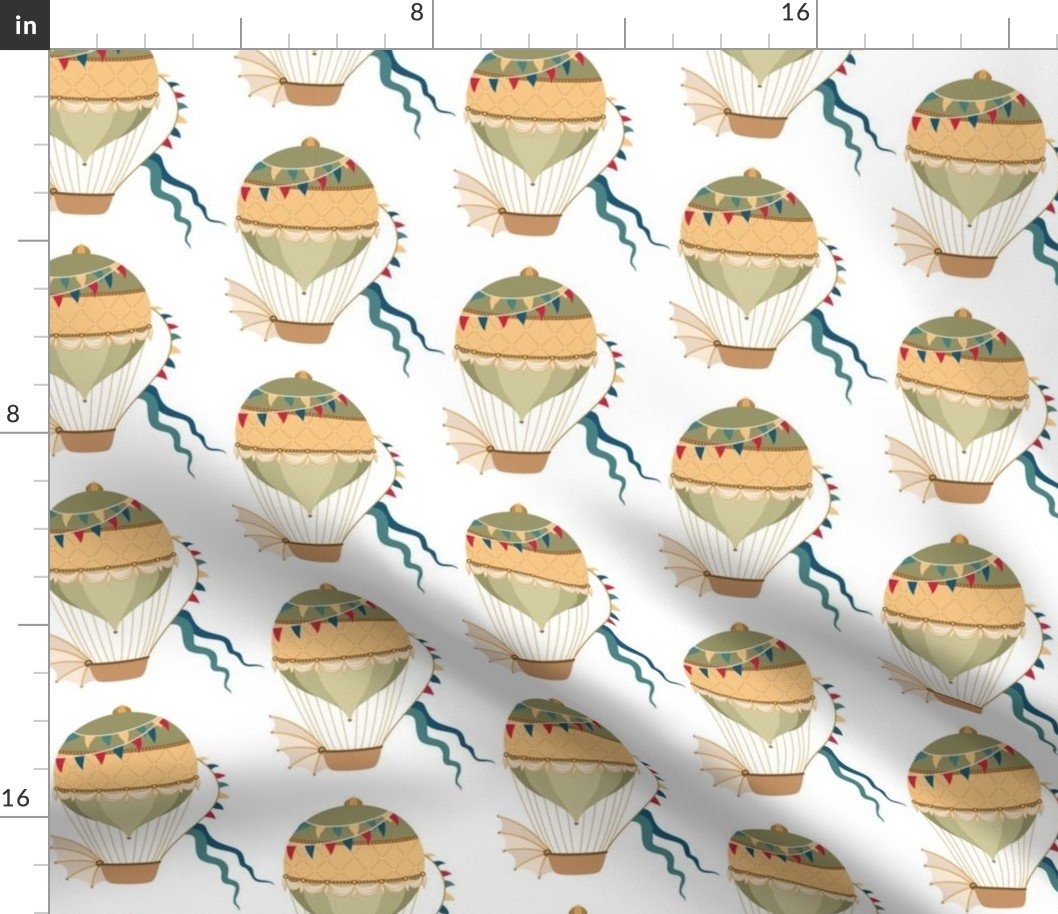 Vintage Ornamental Winged Hot Air Helium Balloons Fabric