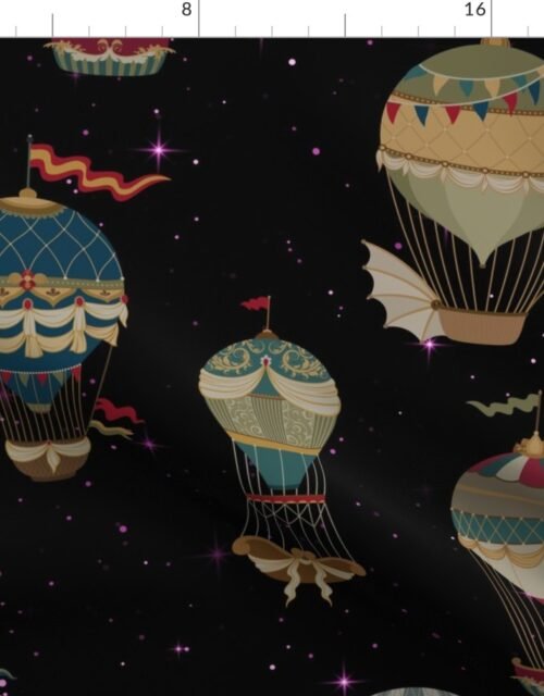 Vintage Ornamental Winged Hot Air Helium Balloons Bright Pink Starry Night Fabric
