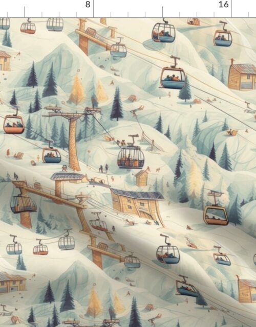 Vintage Ski Slope Cabins in Soft Pastels Fabric