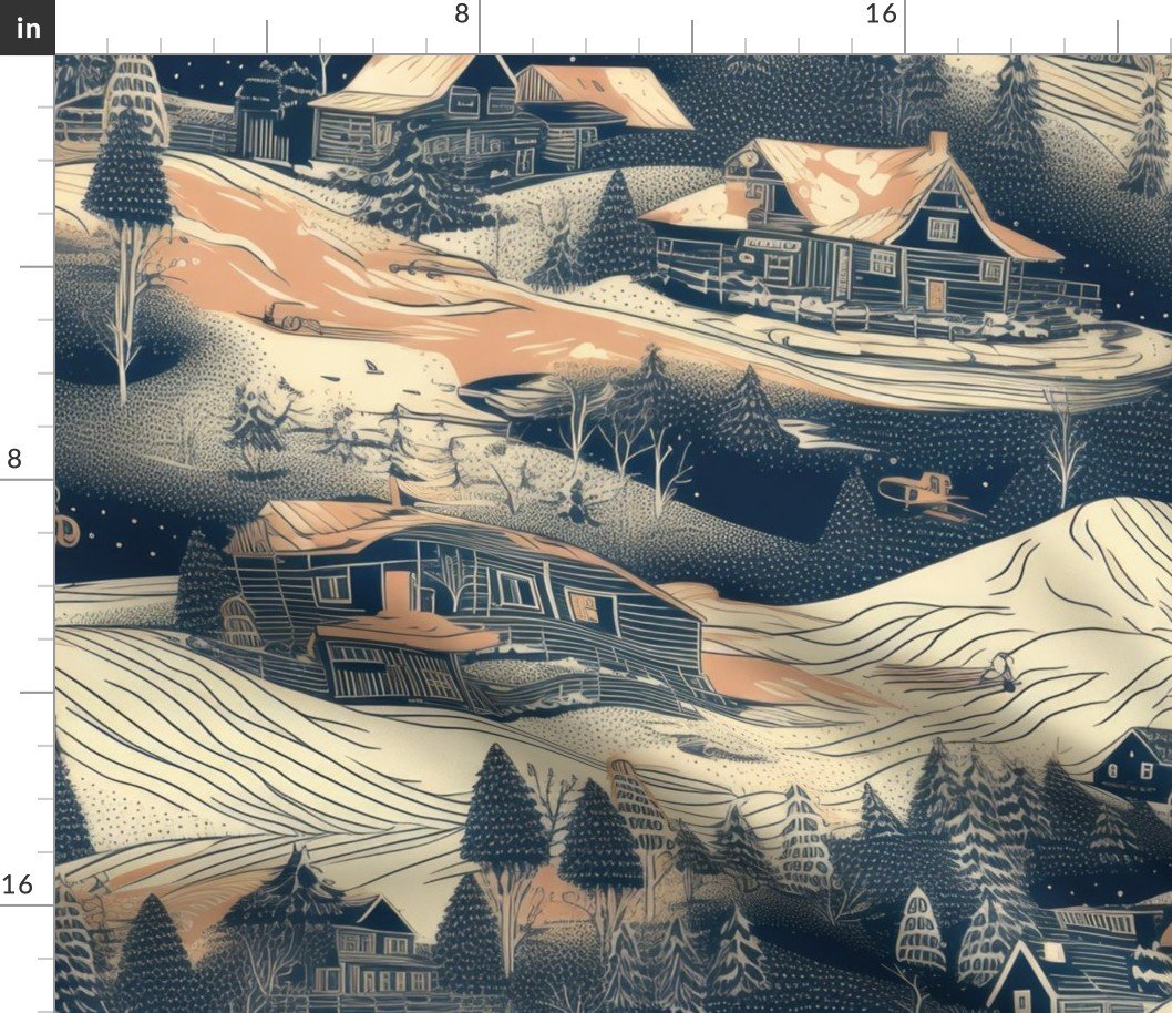 Vintage Ski Slope Grey Fabric Vintage Ski Slope Grey Fabric