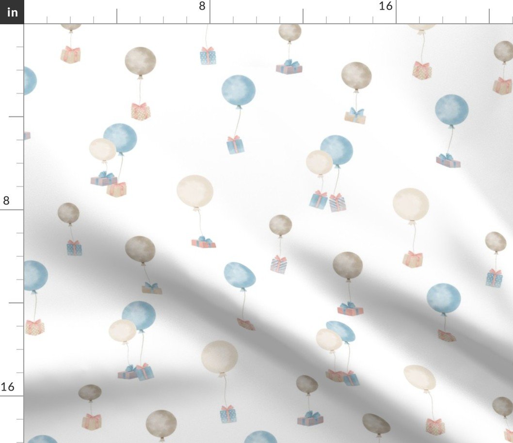 Watercolor Medium Balloons Carrying Gift Boxes Fabric Watercolor Medium Balloons Carrying Gift Boxes Fabric
