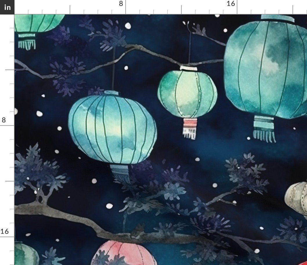 Watercolor Multi-Colored Chinese Paper Lanterns Fabric Watercolor Multi-Colored Chinese Paper Lanterns Fabric