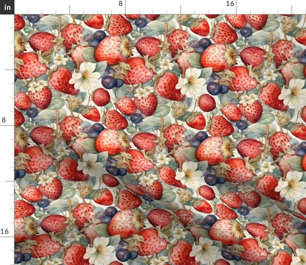 Watercolor Summer Berries blueberries and Strawberries Fabric Watercolor Summer Berries blueberries and Strawberries Fabric