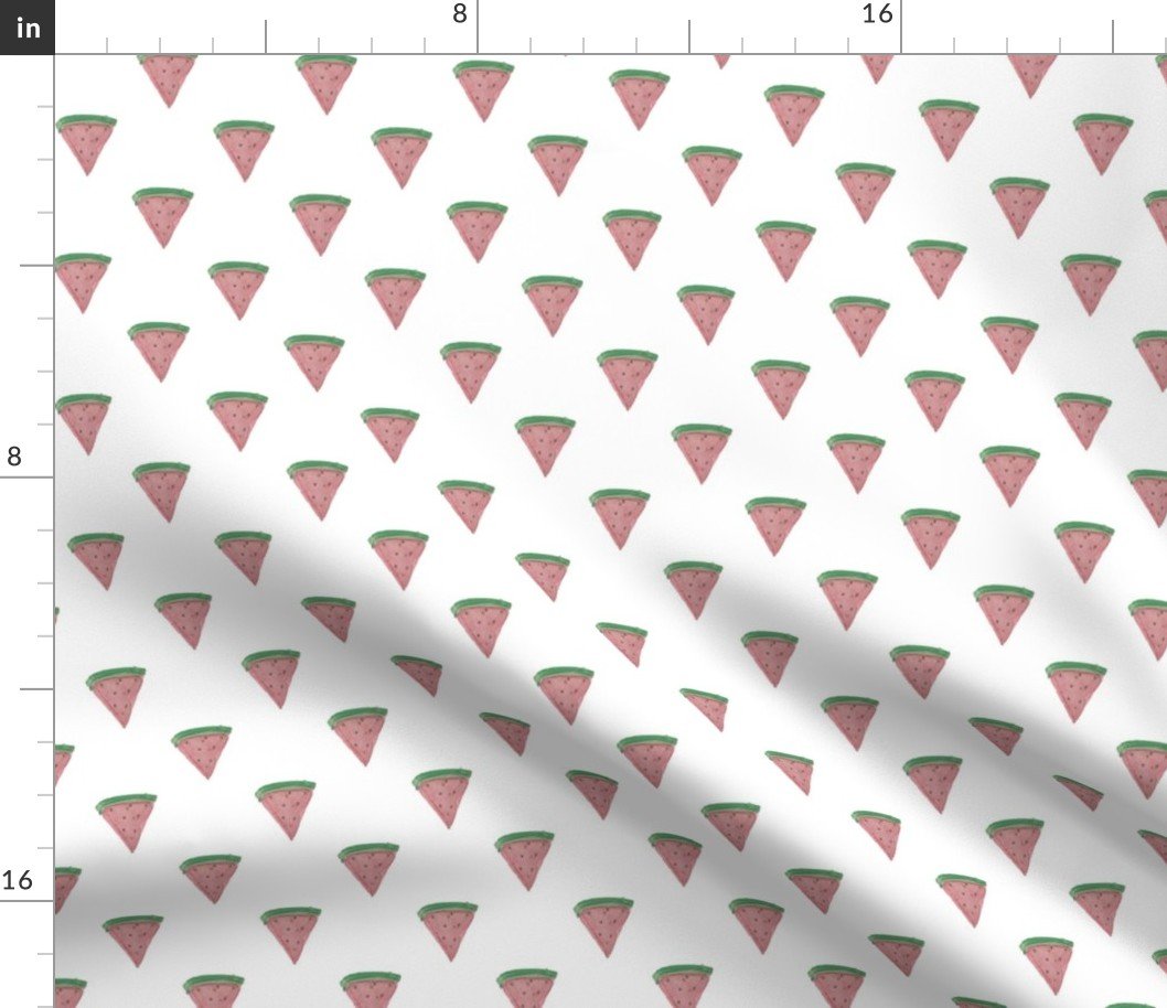 Watermelon Wedges in Watercolors on White Hand-Painted Watercolor Fabric