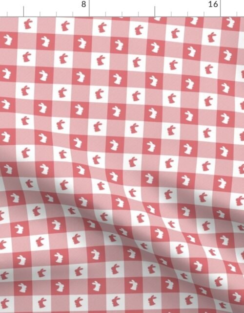 Watermelon and White Gingham Easter Check with Center Bunny Medallions in Watermelon and White Fabric