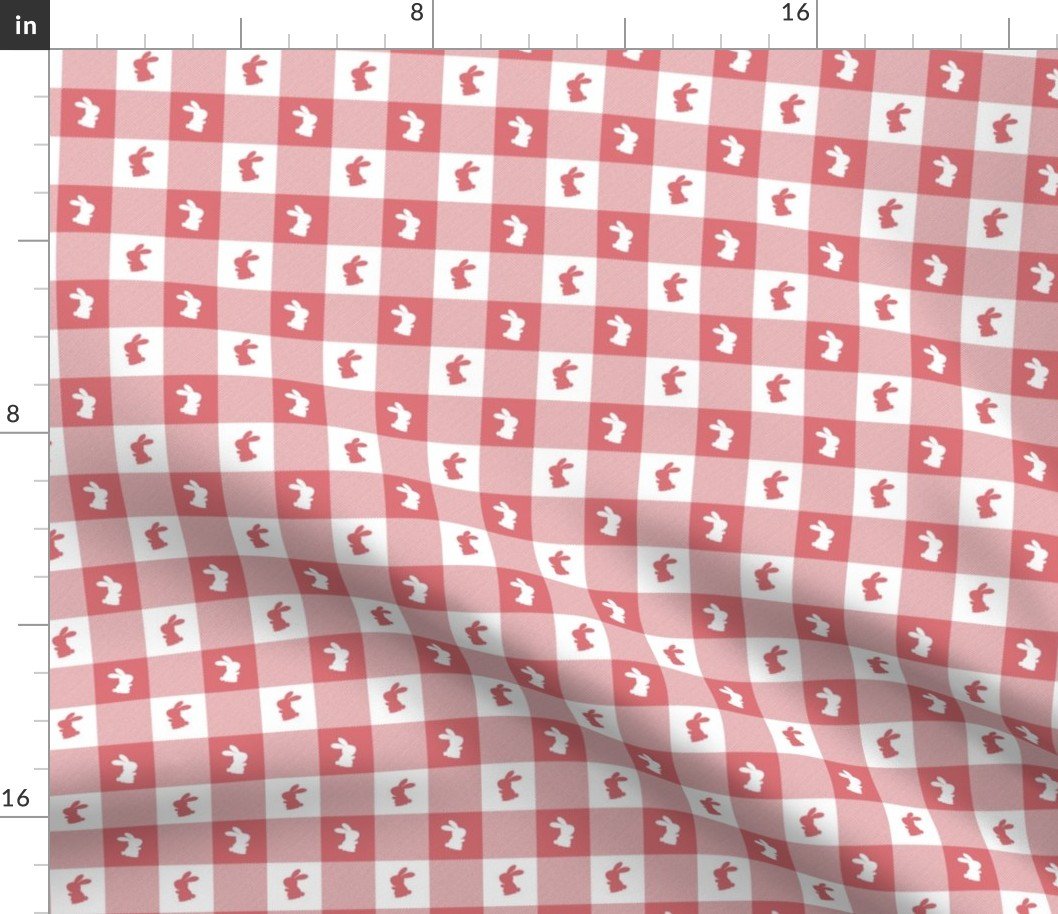 Watermelon and White Gingham Easter Check with Center Bunny Medallions in Watermelon and White Fabric Watermelon and White Gingham Easter Check with Center Bunny Medallions in Watermelon and White Fabric