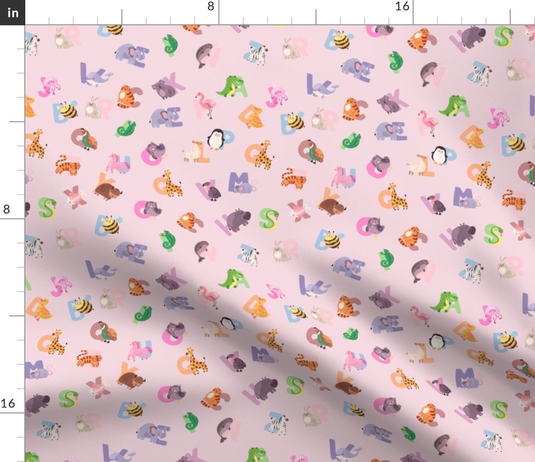 Whimsical Nursery Alphabet in Adorable Animals for Babies and Children 1 Inch on Baby Pink Pastel Fabric Whimsical Nursery Alphabet in Adorable Animals for Babies and Children 1 Inch on Baby Pink Pastel Fabric