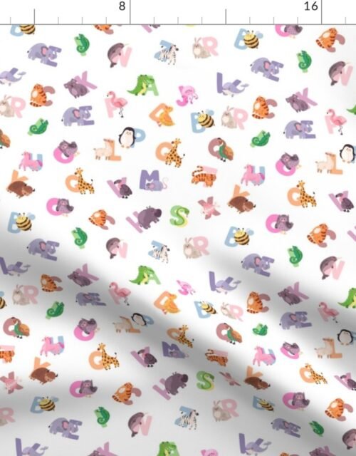 Whimsical Nursery Alphabet in Adorable Animals for Babies and Children 1 Inch on White Fabric
