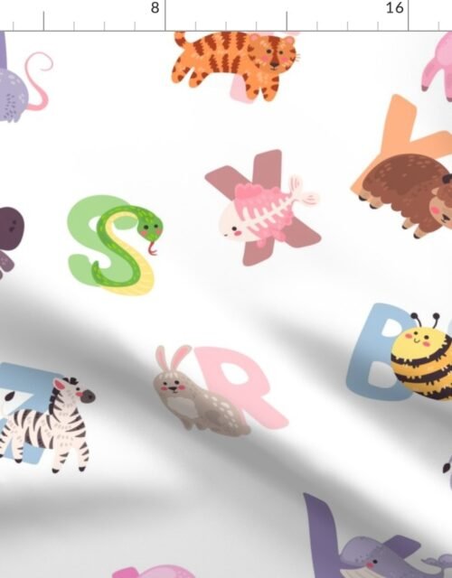 Whimsical Nursery Alphabet in Adorable Animals for Babies and Children 3-4 Inch on White Fabric
