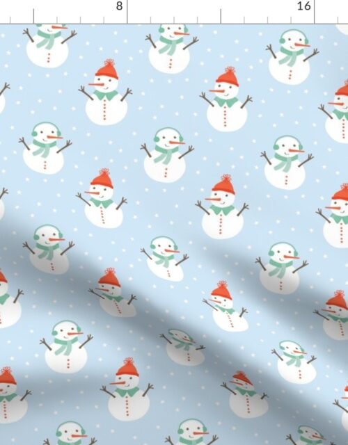 White Christmas Snowmen on Blue Fabric