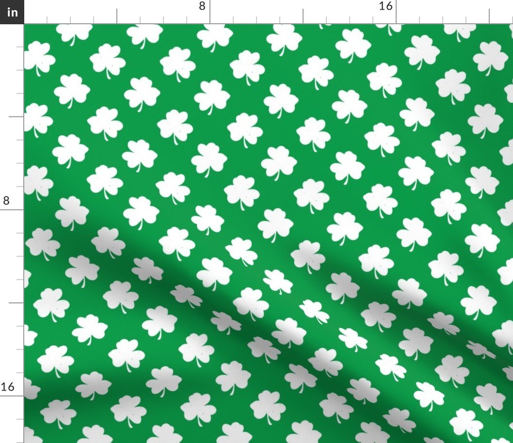 White Heart-Shaped Clover on Green St. Patricks Day Fabric White Heart-Shaped Clover on Green St. Patricks Day Fabric
