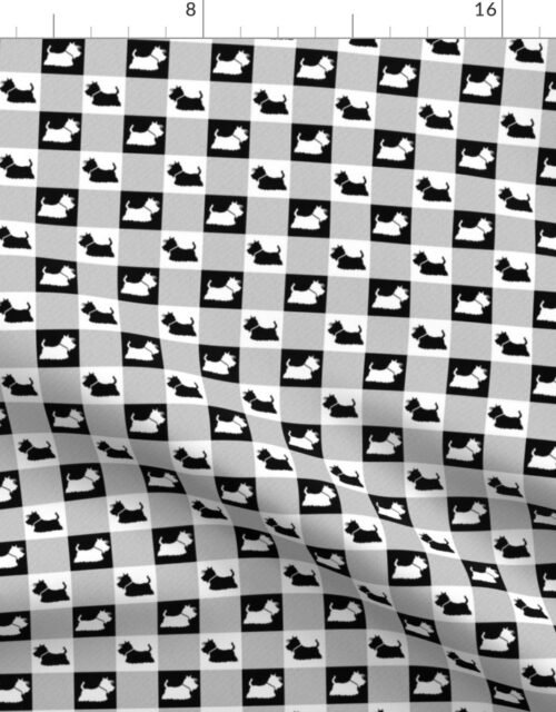 White  and Black Gingham Check with Center Scottie Medallions in White  and Black Fabric