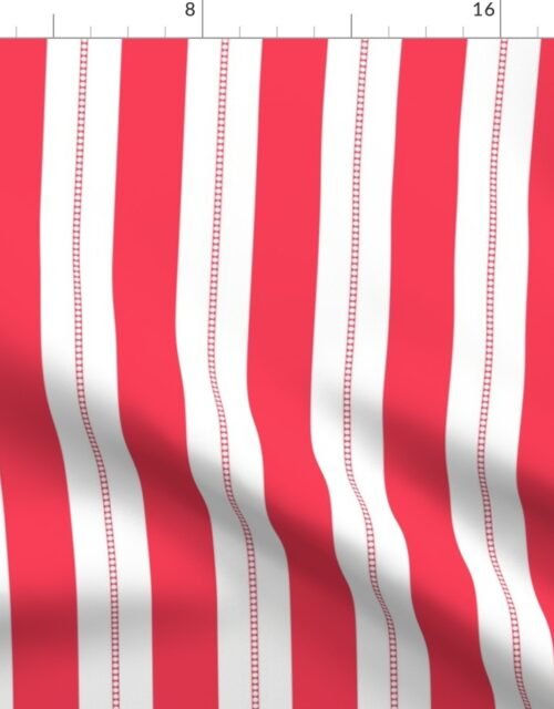 White and Crimson Red Cabana Beach Bubble Stripes Fabric