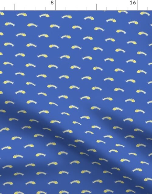 White and Yellow Fishbones Skeletons on Midi Blue Fabric