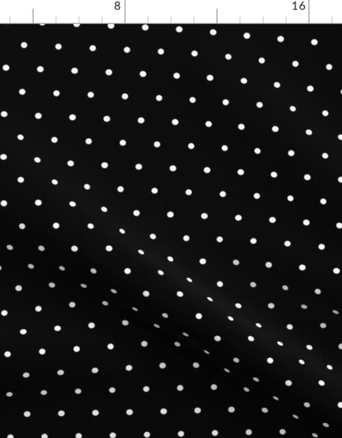 White on Black Polka Dots in Diagonal Diamond- Shaped Rows Fabric