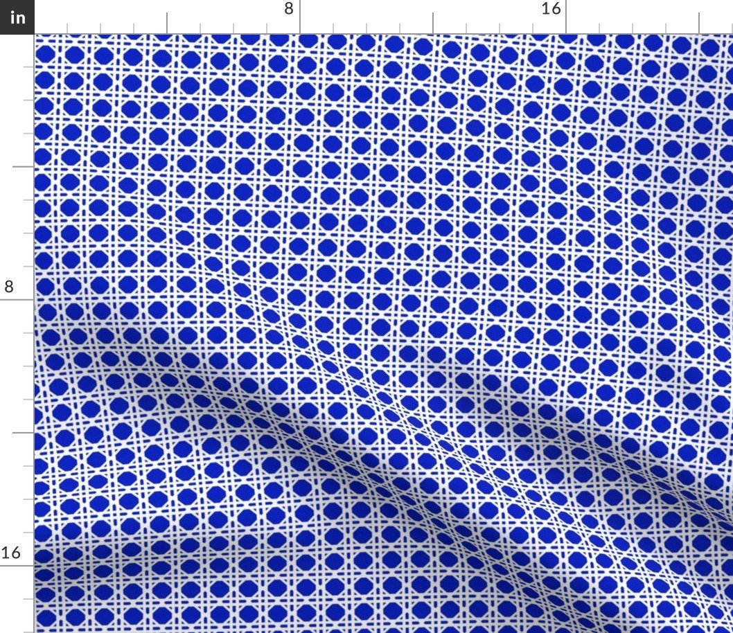 White on Cobalt Blue Rattan Caning Pattern Fabric White on Cobalt Blue Rattan Caning Pattern Fabric