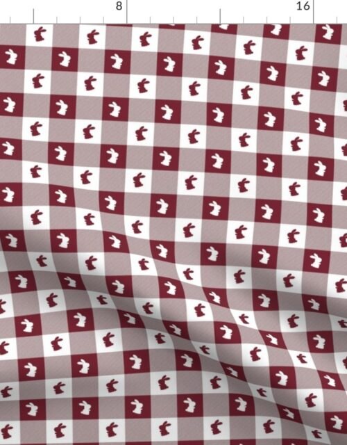 Wine and White Gingham Easter Check with Center Bunny Medallions in Wine and White Fabric