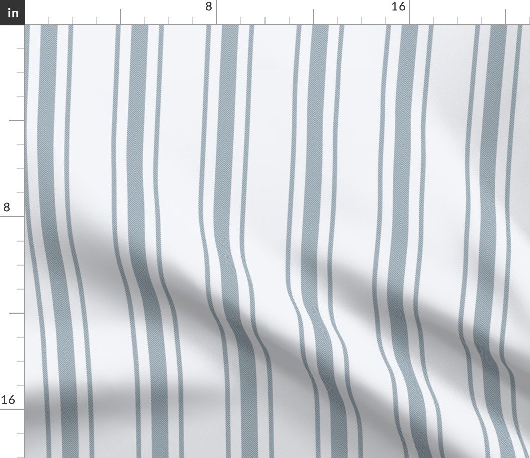 Winter Blue French Provincial Ticking Stripe on Off-White Fabric Winter Blue French Provincial Ticking Stripe on Off-White Fabric