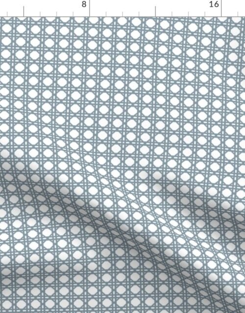 Winter Blue on White Rattan Caning Pattern Fabric