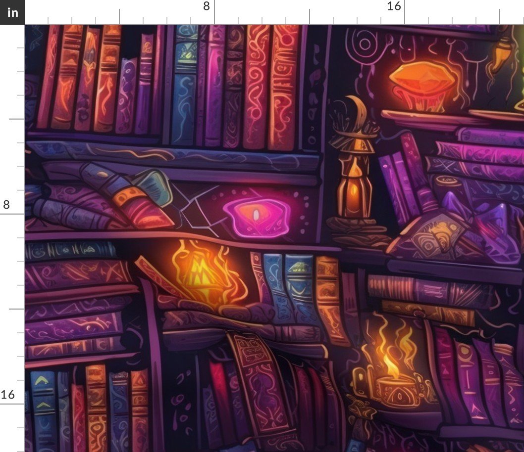 Witch Spooky Neon Halloween Books on Library Spell Book Shelf Fabric Witch Spooky Neon Halloween Books on Library Spell Book Shelf Fabric