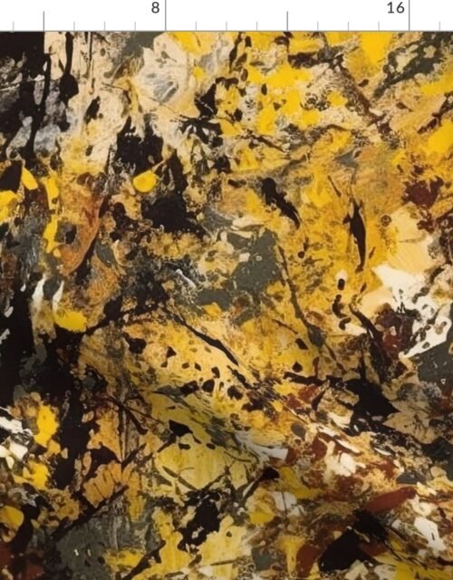 Yellow Drip Paint Splatter Technique Fabric